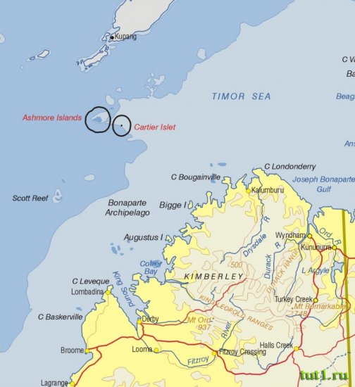 Острова Ашмор и Картье на карте мира
